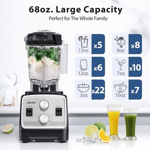 Aeitto Blenders for Kitchen with 1800W Motor, 68Oz. Large Capacity, 2-in-1 Blender & Grinder Combo, BPA-Free Countertop Professional Blender for Smoothies, Ice Crush, Frozen Drinks, Silver in Saudi Arabia