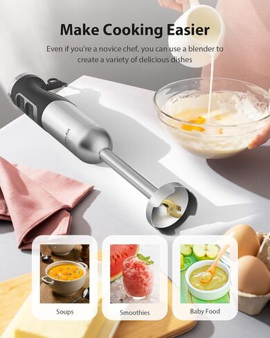 1000W Powerful Immersion Blender Handheld, 2026 New Update Hand Blender with 25-Speed and Heavy-Duty Copper Motor (Silver) in Saudi Arabia