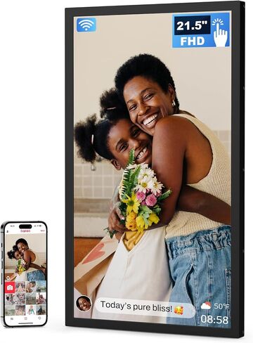 FRAMEO 21.5 Inch Touchscreen Large Digital Photo Frame, 1920x1080 WiFi Digital Picture Frame 32GB, Security Share Photo/Video via APP, USB/Mirco SD, Easy Set Up, Gifts for Mom in Saudi Arabia