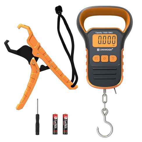 UNIWEIGH Fish Scale,Waterproof Hanging Scale with Lip Gripper,60 in Ruler | Large Handle&Measuring Tape,110lb/50kg Postal Luggage Scale with Hook,Handing Scale for Home &Outdoor,Fishing Gifts for Mens in Saudi Arabia