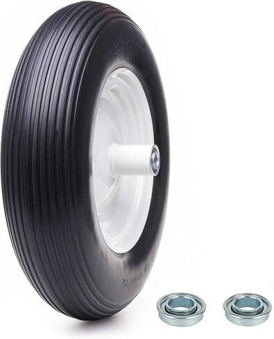 16" 4.80/4.00-8 Flat Free Solid Polyurethane Tire and Wheel with 2Pcs 3/4" Bearing, 1 Pack PU Airless Tires with 5/8" Ball Bearings 6" Iron Hub for Hand Truck/Tool Cart/Garden Carts, 1 Pc in Saudi Arabia