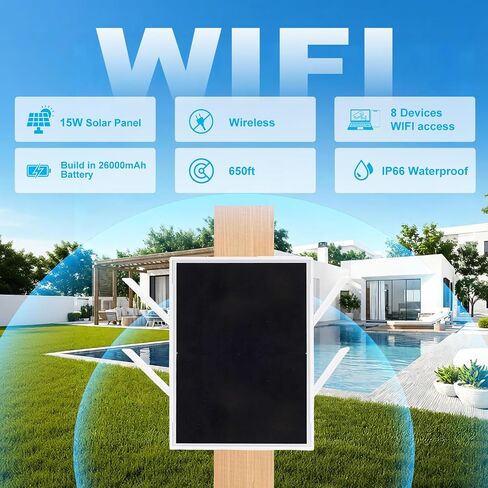 Solar WiFi Extender Signal Booster Outdoor, 4 Antennas Long Range up to 650-feet, Internet 2.4G WiFi, 15W Solar Panel, 26000mAh Battery, IP66 Waterproof, Solar WiFi Extender for Garden, Farm & Ranch in Kuwait