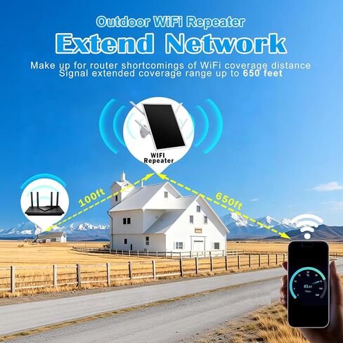 Solar WiFi Extender Signal Booster Outdoor, 4 Antennas Long Range up to 650-feet, Internet 2.4G WiFi, 15W Solar Panel, 26000mAh Battery, IP66 Waterproof, Solar WiFi Extender for Garden, Farm & Ranch in Kuwait