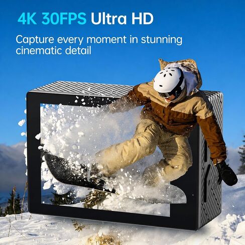 4K Action Camera 20MP Touch Screen WiFi EIS 131FT Waterproof | Dual touch screens, 170° wide-angle, 5X zoom, remote control. For snorkeling, biking, helmet. 2 rechargeable batteries. in Saudi Arabia