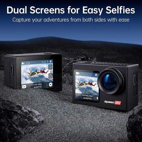 4K Action Camera 20MP Touch Screen WiFi EIS 131FT Waterproof | Dual touch screens, 170° wide-angle, 5X zoom, remote control. For snorkeling, biking, helmet. 2 rechargeable batteries. in Saudi Arabia