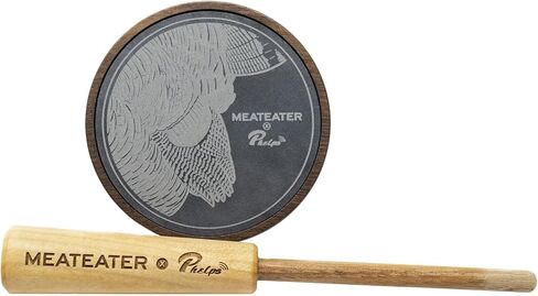 Phelps Game Calls MeatEater Slate Over Glass Turkey Pot Call | Handcrafted Walnut Body, Soft Sweet Purrs and Clucks, Sharp Double Note Yelps, The Do It All Friction Call in Kuwait