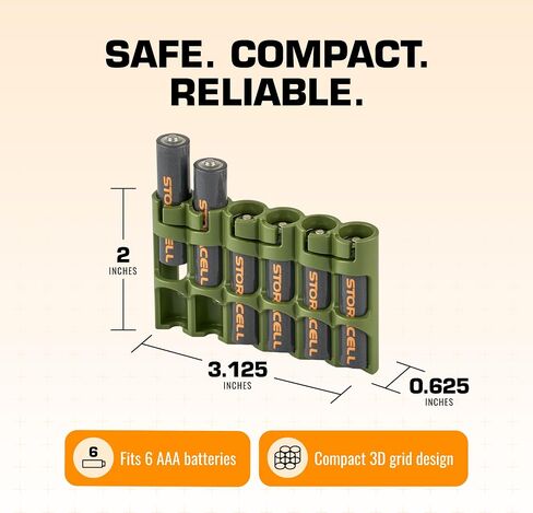AAA Battery Storage Caddy by Storacell, Military Green, Holds 6 Batteries (Not included) in Saudi Arabia