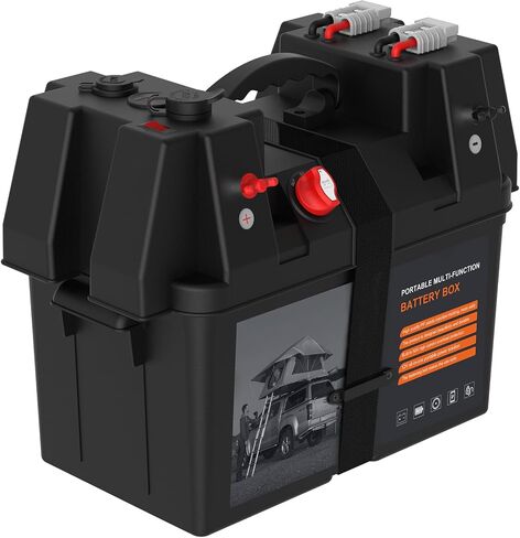 IZTOSS Portable Smart Battery Box, with Voltmeter, QC3.0+PD 18W Port, Cigarette Socket, Anderson Port, Power Switch Circuit Breaker, for Traction Motor, RV and Solar Panel, Battery not Included in Saudi Arabia