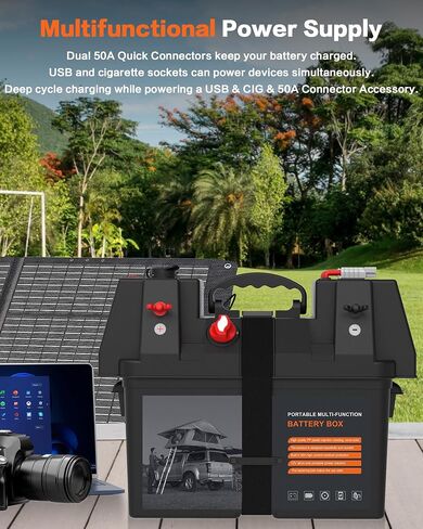 IZTOSS Portable Smart Battery Box, with Voltmeter, QC3.0+PD 18W Port, Cigarette Socket, Anderson Port, Power Switch Circuit Breaker, for Traction Motor, RV and Solar Panel, Battery not Included in Saudi Arabia