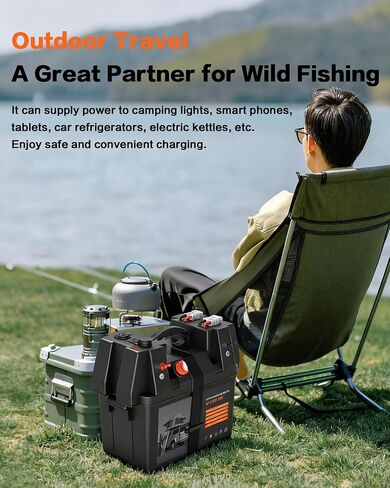 IZTOSS Portable Smart Battery Box, with Voltmeter, QC3.0+PD 18W Port, Cigarette Socket, Anderson Port, Power Switch Circuit Breaker, for Traction Motor, RV and Solar Panel, Battery not Included in Saudi Arabia