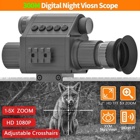 Night Vision Rifle Scope Night Vision Instrument 5X Digital Magnification 1080P Camera 940nm Infrared Telescope with 50mm Large Aperture Lens ForOutdoor Night Hunting,Camping,Fishing in Kuwait