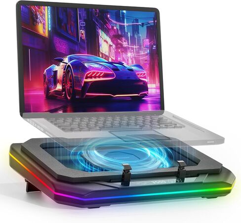 Gaming Laptop Cooling Pad with 3500RPM Powerful Turbofan, RGB Laptop Cooler Stand with 3 USB Ports, Ergonomic Adjustable Height Laptop Fan for 12-19 Inch Notebooks, Office & Gaming in Saudi Arabia