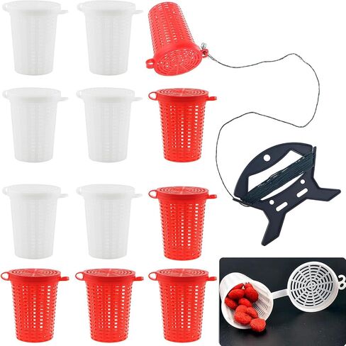 QAZXCDEW-12Pack Fishing Bait Cage Trap, Portable Live Bait Bucket Comes with a Dedicated Pull Cord and Cable Winder for Crab Crawfish Minnow Catfish, Fishing Tackle Gear（6 red and 6 White） in Saudi Arabia