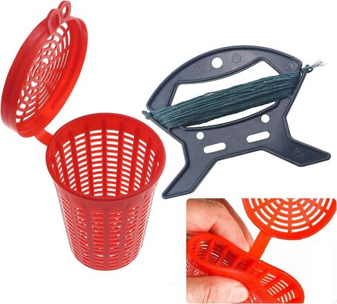 QAZXCDEW-12Pack Fishing Bait Cage Trap, Portable Live Bait Bucket Comes with a Dedicated Pull Cord and Cable Winder for Crab Crawfish Minnow Catfish, Fishing Tackle Gear（6 red and 6 White） in Saudi Arabia