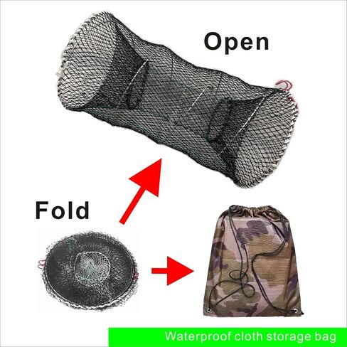 Collapsible Crab Trap Net, Foldable Fishing Trap 2 Pack | Medium and small sizes （ 23.6*18.8in and 17.68*9.82in） For Minnow, Crab, Shrimp, Crawfish , with Drawstring Bag included in Saudi Arabia