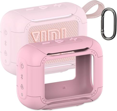 Silicone Cover Case for JBL Go 5 Portable Bluetooth Speaker | Protective Case for Go 5 Speaker, Shockproof Drop-Protection Cover with Carabiner (Pink) in Saudi Arabia