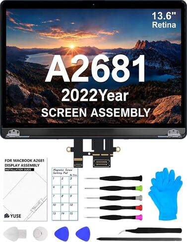 شاشة بديلة A2681 مقاس 13.6 بوصة لجهاز MacBook Air M2 2022 LCD كاملة (رمادي) | الطراز: EMC 4074، 13.6 بوصة، 2560 × 1664، مجموعة شاشة كاملة، مجموعة إصلاح، دليل التثبيت in Kuwait