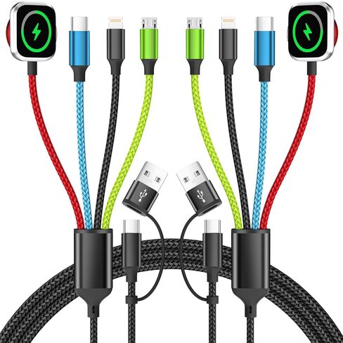 Multi Charging Cable with iWatch Charger, 2 Pack 5FT Travel Essentials | One Cable Charges Multiple Devices, Perfect for Travel, Cruises, Road Trips and Everyday Use while Reducing Cable Clutter in Saudi Arabia