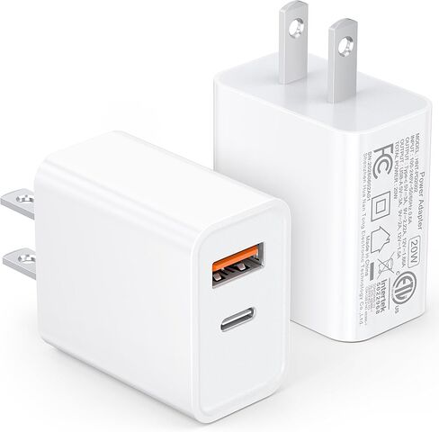 [2 Pack] 20W USB C Charger Block Fast Charging Dual Ports Adapter | Type C PD+QC USB-A Multiport Wall Plug, Compact Travel Charger for iPhone 17/16/15/14/13/12/11/XR, iPad, Galaxy Google & more in Saudi Arabia