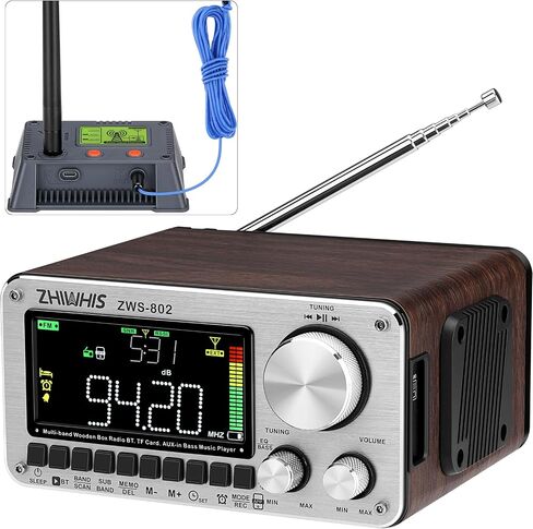 ZHIWHIS Shortwave Radio, Multi-Band Wooden Box, Extra Signal Repeater | Bluetooth 5.2, Dual Speakers, APP Control, FM/AM/SW/WB/AIR/V-UHF, TF Card Player, Bass Control, Sleep Timer ZWS-802 in Saudi Arabia