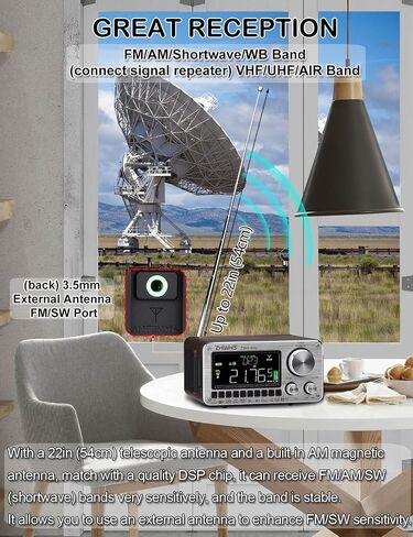ZHIWHIS Shortwave Radio, Multi-Band Wooden Box, Extra Signal Repeater | Bluetooth 5.2, Dual Speakers, APP Control, FM/AM/SW/WB/AIR/V-UHF, TF Card Player, Bass Control, Sleep Timer ZWS-802 in Saudi Arabia