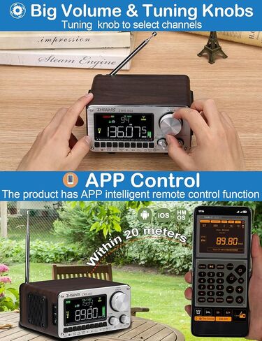 ZHIWHIS Shortwave Radio, Multi-Band Wooden Box, Extra Signal Repeater | Bluetooth 5.2, Dual Speakers, APP Control, FM/AM/SW/WB/AIR/V-UHF, TF Card Player, Bass Control, Sleep Timer ZWS-802 in Saudi Arabia