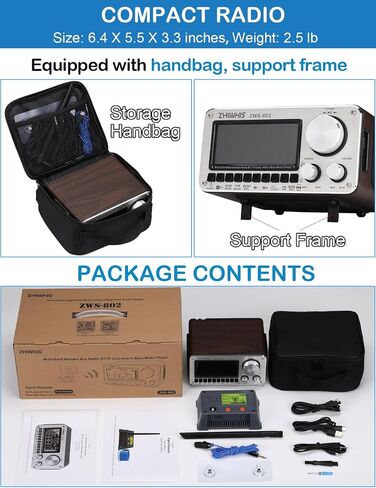 ZHIWHIS Shortwave Radio, Multi-Band Wooden Box, Extra Signal Repeater | Bluetooth 5.2, Dual Speakers, APP Control, FM/AM/SW/WB/AIR/V-UHF, TF Card Player, Bass Control, Sleep Timer ZWS-802 in Saudi Arabia