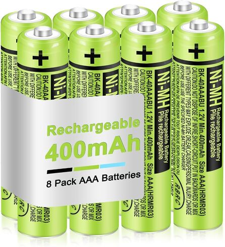 8-Pack 1.2V 400mAh Ni-MH BK-40AAABU AAA Triple A Rechargeable Batteries | Great replacement power for Panasonic cordless phones, landlines & remotes. Precharged And Reusable up to 2500 times. in Saudi Arabia