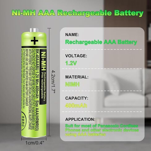 8-Pack 1.2V 400mAh Ni-MH BK-40AAABU AAA Triple A Rechargeable Batteries | Great replacement power for Panasonic cordless phones, landlines & remotes. Precharged And Reusable up to 2500 times. in Saudi Arabia