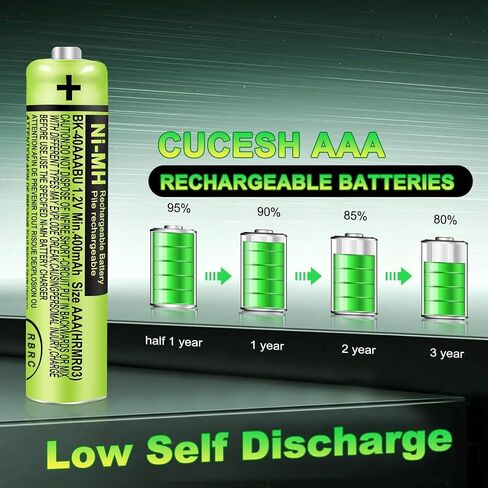 8-Pack 1.2V 400mAh Ni-MH BK-40AAABU AAA Triple A Rechargeable Batteries | Great replacement power for Panasonic cordless phones, landlines & remotes. Precharged And Reusable up to 2500 times. in Saudi Arabia