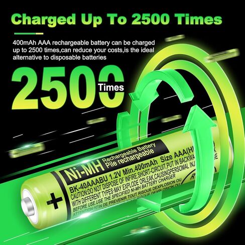 8-Pack 1.2V 400mAh Ni-MH BK-40AAABU AAA Triple A Rechargeable Batteries | Great replacement power for Panasonic cordless phones, landlines & remotes. Precharged And Reusable up to 2500 times. in Saudi Arabia