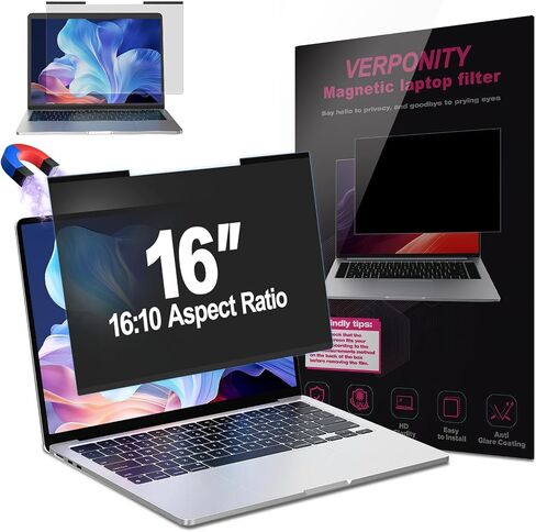 Magnetic Laptop Privacy Screen 16 Inch 16:10 Display, Removable Computer Screen Privacy Shield, Anti-Glare Blue Light Protector Compatible with Dell Hp Lenovo Acer Asus Samsung in Saudi Arabia