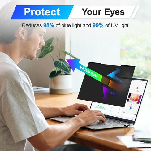 Magnetic Laptop Privacy Screen 16 Inch 16:10 Display, Removable Computer Screen Privacy Shield, Anti-Glare Blue Light Protector Compatible with Dell Hp Lenovo Acer Asus Samsung in Saudi Arabia
