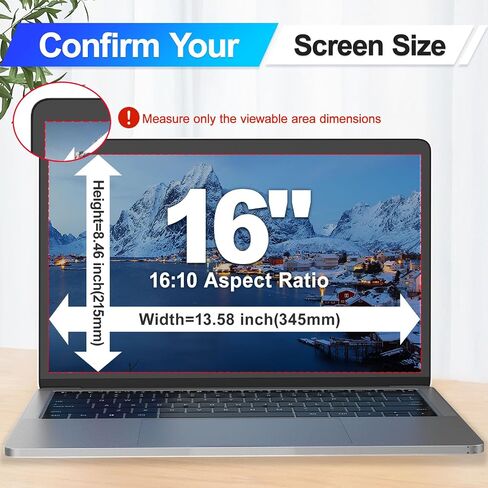 Magnetic Laptop Privacy Screen 16 Inch 16:10 Display, Removable Computer Screen Privacy Shield, Anti-Glare Blue Light Protector Compatible with Dell Hp Lenovo Acer Asus Samsung in Saudi Arabia