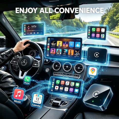Wireless CarPlay Adapter,Supports iPhone & Android Phones | Fast Auto-Connect, Stable Connection, Mini Size Plug，Apple iPhone & Android, 2-in-1 Adapter, Convert Wired to Wireless Dongle in Kuwait