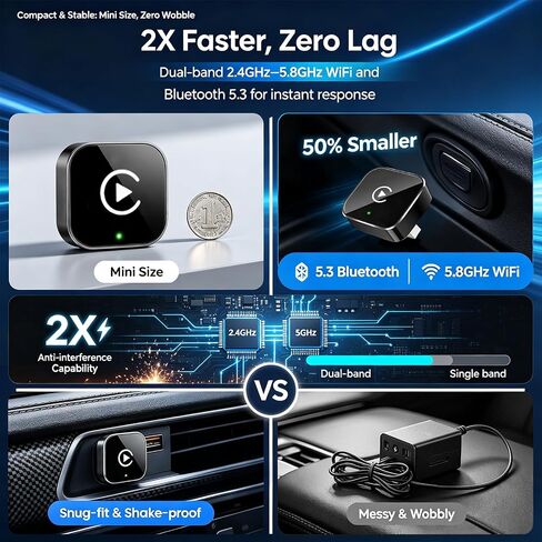 Wireless CarPlay Adapter,Supports iPhone & Android Phones | Fast Auto-Connect, Stable Connection, Mini Size Plug，Apple iPhone & Android, 2-in-1 Adapter, Convert Wired to Wireless Dongle in Kuwait