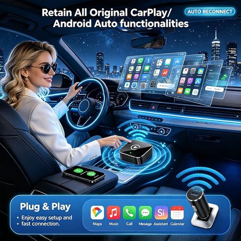 Wireless CarPlay Adapter,Supports iPhone & Android Phones | Fast Auto-Connect, Stable Connection, Mini Size Plug，Apple iPhone & Android, 2-in-1 Adapter, Convert Wired to Wireless Dongle in Kuwait