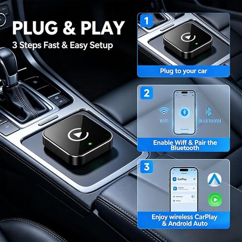 Wireless CarPlay Adapter,Supports iPhone & Android Phones | Fast Auto-Connect, Stable Connection, Mini Size Plug，Apple iPhone & Android, 2-in-1 Adapter, Convert Wired to Wireless Dongle in Kuwait