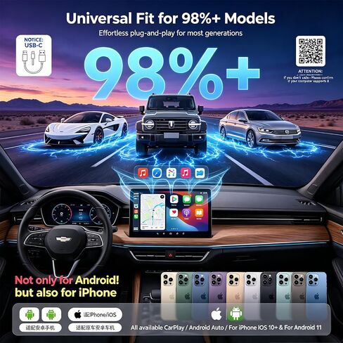 Wireless CarPlay Adapter,Supports iPhone & Android Phones | Fast Auto-Connect, Stable Connection, Mini Size Plug，Apple iPhone & Android, 2-in-1 Adapter, Convert Wired to Wireless Dongle in Kuwait