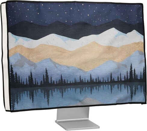 kwmobile Dust Cover for 27-28" monitor - Linen Monitor Protector with Design - Starry Night Lake White/Light Brown/Dark Blue in Kuwait