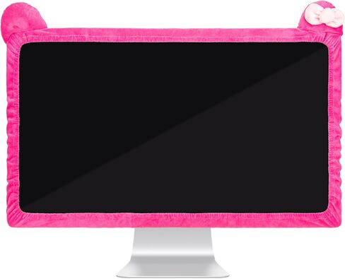 27"-34" Lovely Cute Computer Monitor Cover with Cat Ear Design, Kawaii Display Dust Cover with Furry Design, Elastic Dustproof, Suitable for PC, Tablet, TV, LCD (Rose Red) in Saudi Arabia