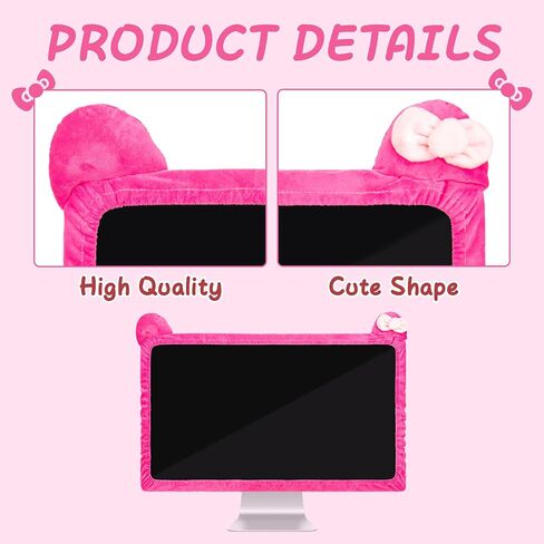 27"-34" Lovely Cute Computer Monitor Cover with Cat Ear Design, Kawaii Display Dust Cover with Furry Design, Elastic Dustproof, Suitable for PC, Tablet, TV, LCD (Rose Red) in Saudi Arabia