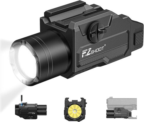 مصباح مسدس EZshoot 1,500 Lumen، مصباح أسلحة قابل لإعادة الشحن لجهاز Glock/1913 | ضوء البندقية، ضوء المسدس، 15500 شمعة، وضع ستروب، يناسب قضبان غلوك وبيكاتيني، شعاع أبيض ساطع، شحن USB سريع in Kuwait