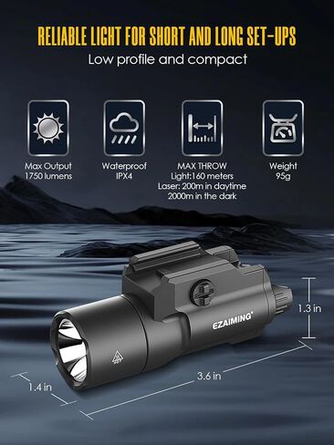 Tactical Light Laser Combo(Hold One Button and Tap Another to Change Mode) | 1750 Lumen for Full Size Pistol/Handgun, Momentary/ Strobe Function for 1913 Picatinny Rail in Saudi Arabia