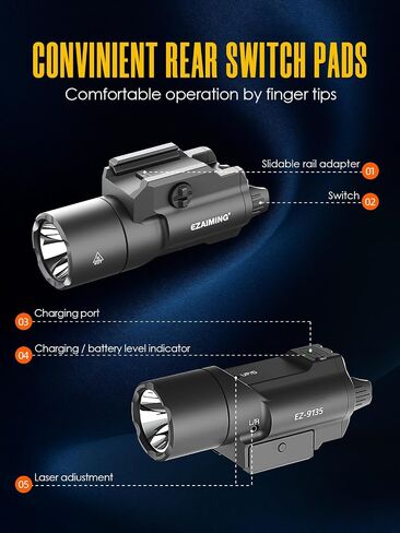 Tactical Light Laser Combo(Hold One Button and Tap Another to Change Mode) | 1750 Lumen for Full Size Pistol/Handgun, Momentary/ Strobe Function for 1913 Picatinny Rail in Saudi Arabia