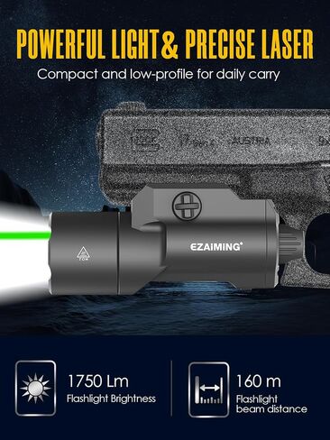 Tactical Light Laser Combo(Hold One Button and Tap Another to Change Mode) | 1750 Lumen for Full Size Pistol/Handgun, Momentary/ Strobe Function for 1913 Picatinny Rail in Saudi Arabia