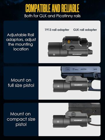 Tactical Light Laser Combo(Hold One Button and Tap Another to Change Mode) | 1750 Lumen for Full Size Pistol/Handgun, Momentary/ Strobe Function for 1913 Picatinny Rail in Saudi Arabia