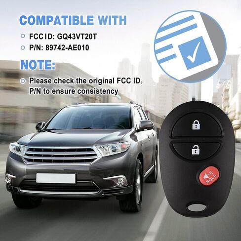 Key Fob Keyless Entry Remote Replacement for Toyota Tacoma Tundra Sienna Sequoia Highlander - 3 Buttons Car Key Fob FCC: GQ43VT20T (Set of 2) in Saudi Arabia