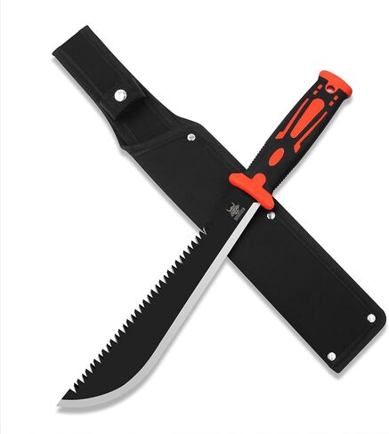 Machete with Saw, 16.5 In Machetes for Bushcraft, Outdoor Hiking, Garden Cutting Trees and Yard Work, Ergonomic No-Slip Handle with Sheath in Saudi Arabia