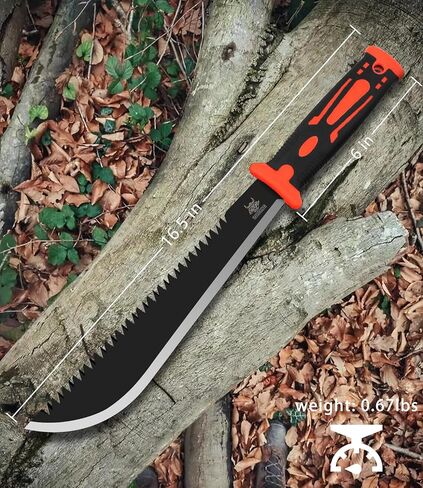 Machete with Saw, 16.5 In Machetes for Bushcraft, Outdoor Hiking, Garden Cutting Trees and Yard Work, Ergonomic No-Slip Handle with Sheath in Saudi Arabia